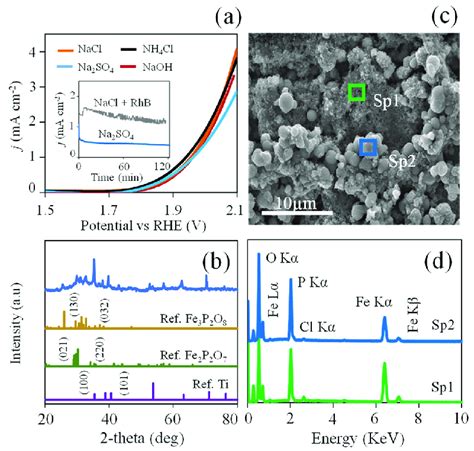 (a) LSV of Fe2P catalyst in 0.06 M NaCl, NH4Cl, NaOH and Na2SO4 at pH ...