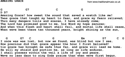 Gospel Song: Amazing Grace(G)-Trad, lyrics and chords.