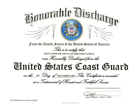 United States Coast Guard Officer Creed Certificate - Military ...