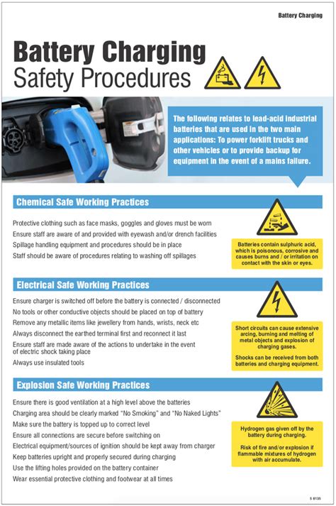 Battery Charging Safety Procedure Poster : Safety Signs - Security ...