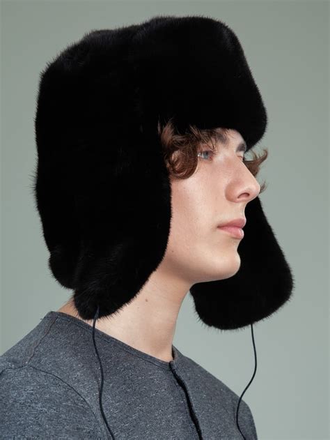 Classic Black Mink Fur Russian Ushanka Hat With Ear Flaps | Handmade by ...