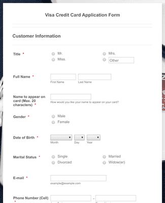 Visa Credit Card Application Form Template | Jotform