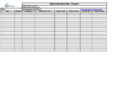 Data Collection Plan Template (Excel workbook (XLS)) - FlevyPro ...