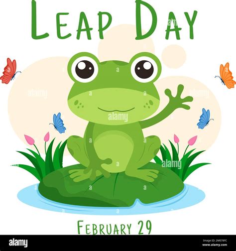 Happy Leap Day on 29 February with Cute Frog in Flat Style Cartoon Hand ...