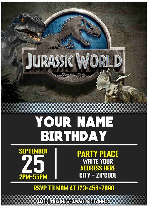 (Free Editable PDF) Thrilling Fun Dino Jurassic World Birthday ...