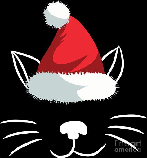 Cute Christmas Cat Santa Hat Xmas Holiday Kitty Meow Gift Digital Art ...