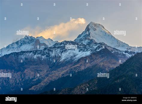 Annapurna I (left) and Annapurna South (right) at sunrise, in Nepal ...