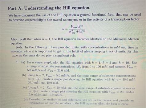 Solved Part A: Understanding the Hill equation. We have | Chegg.com