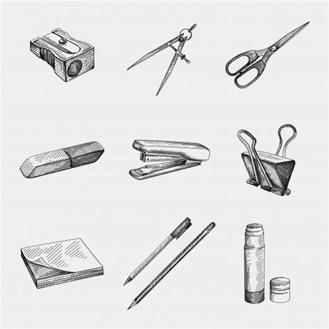 Premium Vector | Hand-drawn sketch of Stationery Supplies for School ...