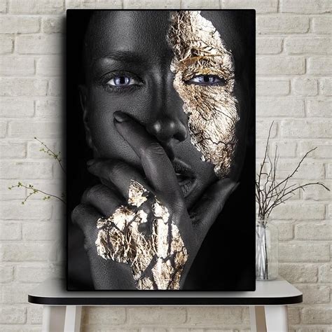 African Art Black and Gold Woman Oil Painting on Canvas Cuadros Posters ...