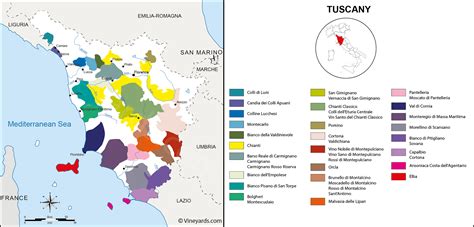 Tuscany Map of Vineyards Wine Regions