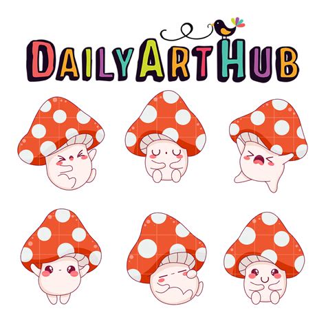 Cute Mushroom Faces Sticker Clip Art Set – Daily Art Hub // Graphics ...