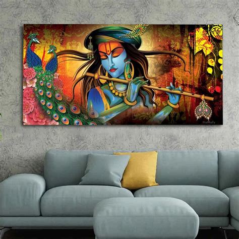 Premium Wall Canvas Painting Of Lord Krishna Painting With Floating ...