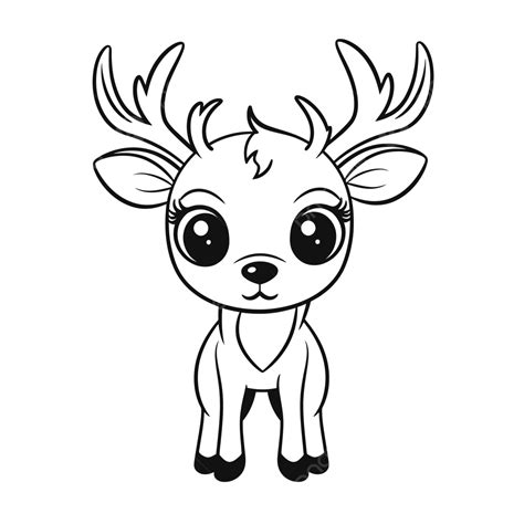 Black And White Cartoon Deer Coloring Page With Eyes Outline Sketch ...