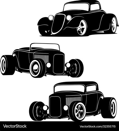 Hot rod muscle cars silhouette set Royalty Free Vector Image