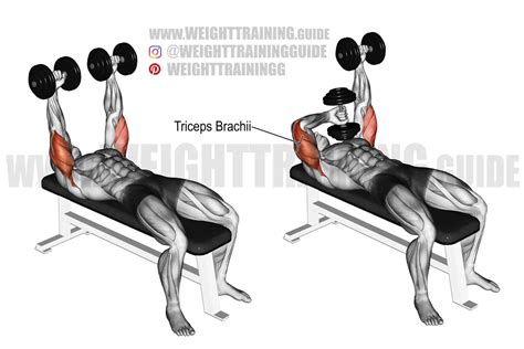 Lying alternating cross-body dumbbell triceps extension exercise