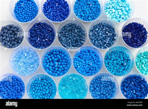 different blue plastic resin granulates for injection moulding process ...