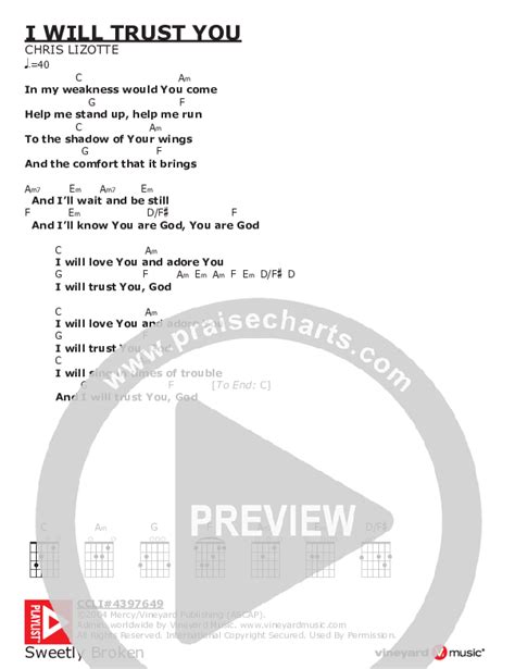 I Will Trust You Chords PDF (Chris Lizotte) - PraiseCharts