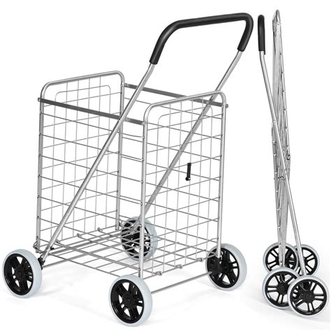 Topbuy Folding Shopping Cart Utility Trolley Grocery Cart with Wheels ...