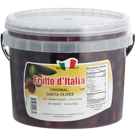 Frutto d'Italia Original Gaeta Olives 280/300 Count - 4.4 lb. (2 kg) Pail