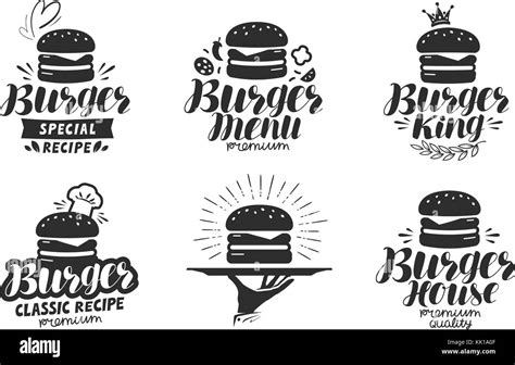 Burger, fast food logo or icon, emblem. Label for menu design ...