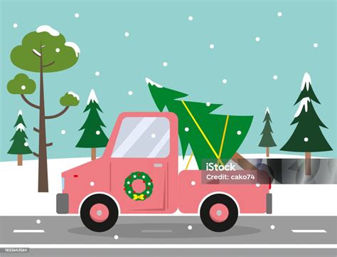 Pickup Truck Carrying Christmas Tree Stock Illustration - Download ...