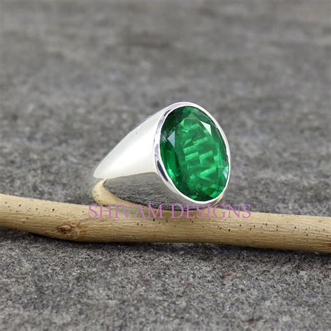 Emerald Signet Ring 925 Sterling Silver Ring Birthstone Mens | Etsy