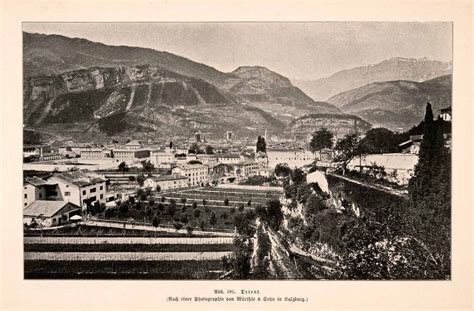 1899 Print Trento Italy Adige River Valley Council Trent Dolomite Alps ...