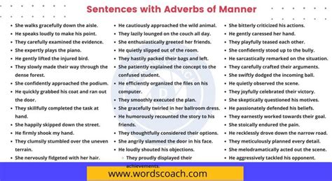 100+ Sentences with Adverbs of Manner in English - Word Coach