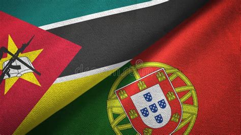 Mozambique and Portugal Two Flags Textile Cloth, Fabric Texture Stock ...