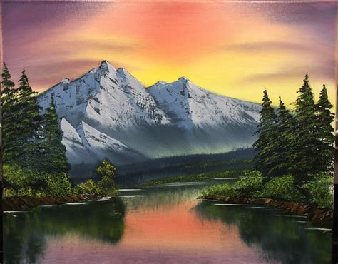 Gray Mountain. Painting #42. Vibrant Sky, Majestic Mountain, and Lush ...