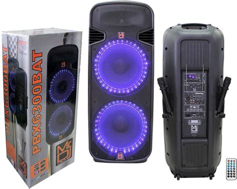 Mr Dj PBX6300BAT Professional Dual 15" Bluetooth Karaoke Pa/Dj Recharg ...