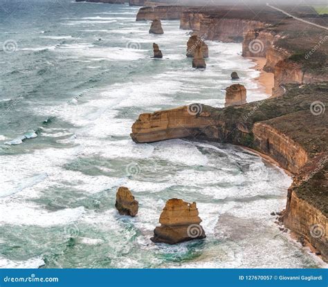 The Twelve Apostles Aerial View on a Cloudy and Foggy Afternoon, Great ...