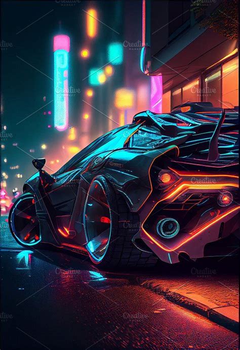 Sports cyberpunk futuristic car on a neon cyberpunk background in 2023 ...