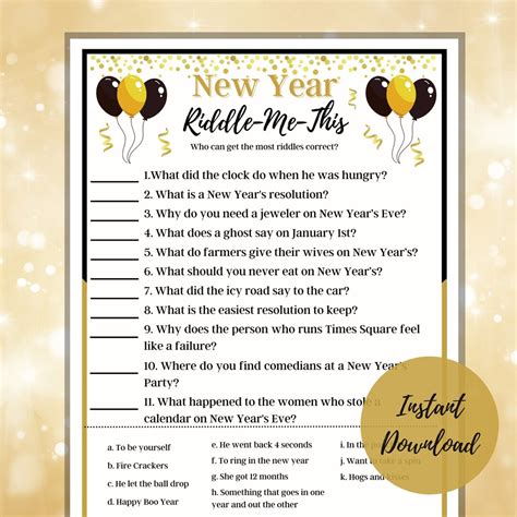 New Years Eve Riddle-me-this, Printable NYE Game, Activity for Families ...