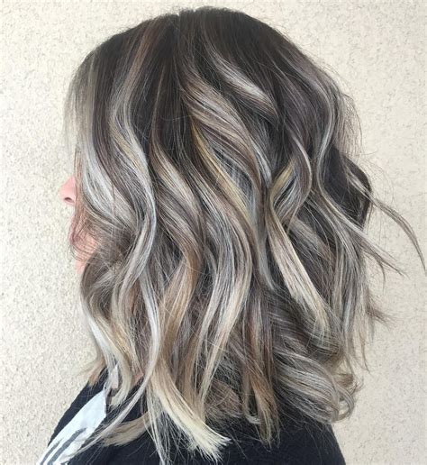 60 Ideas of Gray and Silver Highlights on Brown Hair | Dark hair with ...