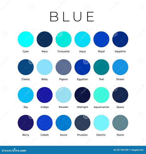 Blue Color Shades Swatches Palette with Names Stock Vector ...