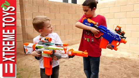 Nerf Gun Fight! Ethan with the Nerf Hyperfire Vs Cole with the Nerf ...