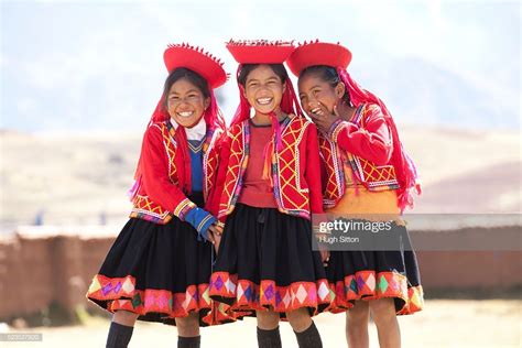 School children wearing traditional peruvian costume, at school ...