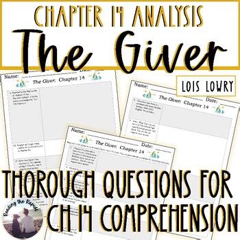 The Giver Lois Lowry Chapter 14 Comprehension Analysis Questions for ...