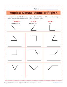 Angles: Obtuse, Acute or Right | 4th Grade Geometry Worksheets