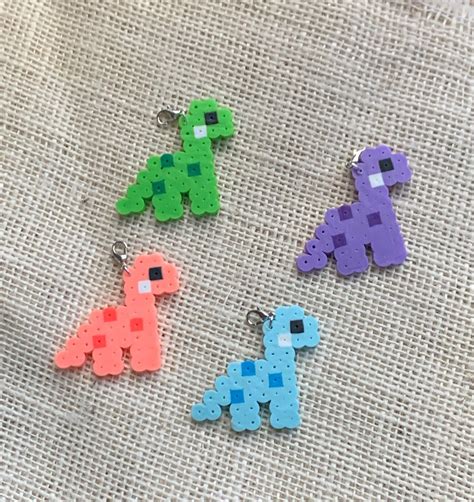 Cute Dino Perler Bead Keychains - Etsy | Easy perler beads ideas, Easy ...