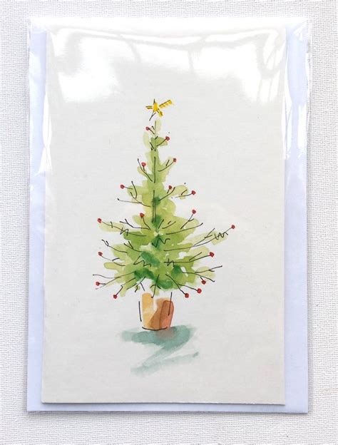 8 Pack Hand Painted Watercolour Christmas Cards the Christmas Tree ...