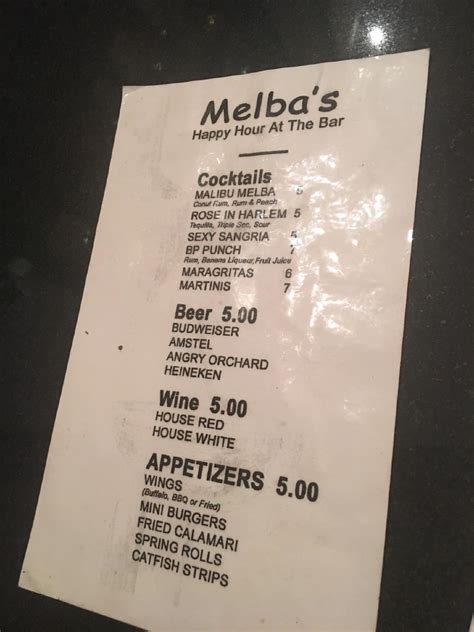 Menu at Melba's Restaurant, New York City, 300 W 114th St