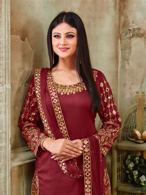 Patiyala Punjabi Suit Designer Maroon Punjabi Suit for Women - Etsy