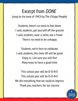 End of the Year Song Lyrics for YMCA by The Brighter Rewriter | TpT