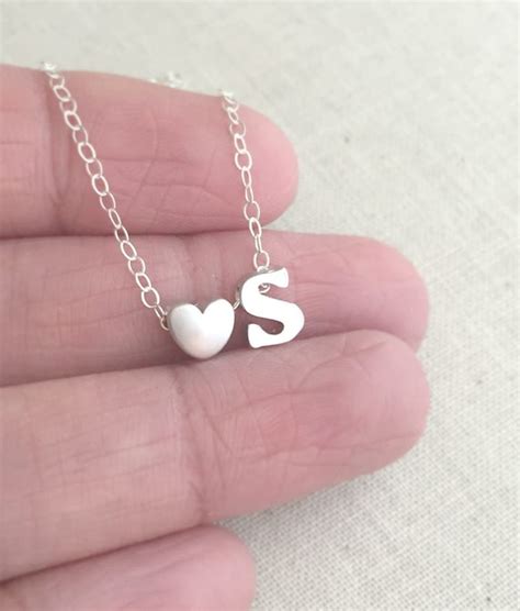 Silver Initial Necklace Silver Initial Necklace With Heart