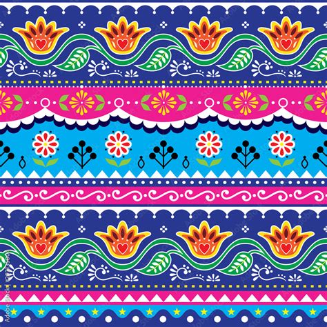 Pakistani truck art vector seamless design, Indian truck floral pattern ...