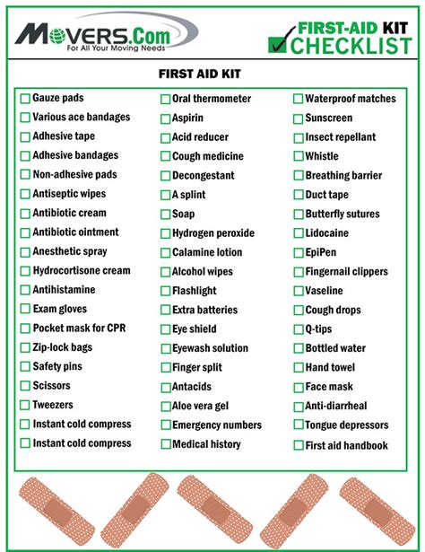 First Aid Kit Checklist - Movers.com