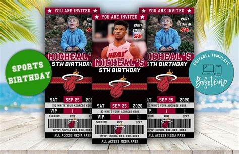 Miami Heat Ticket Birthday Editable Templates Instant Download ...